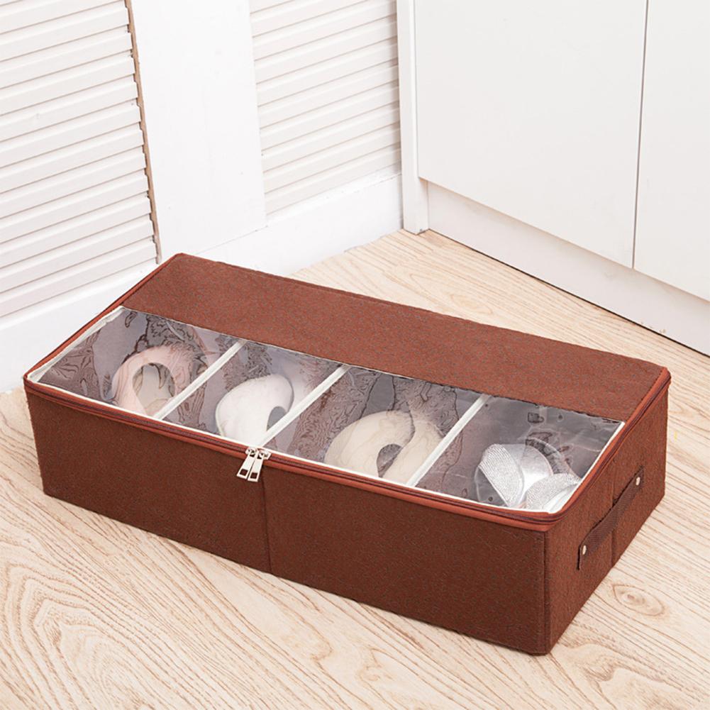 Home Storage Shoe Box Non woven Fabrics Home Long Boots Storage Box Foldable Thick Transparent Window Storage Box Coffee