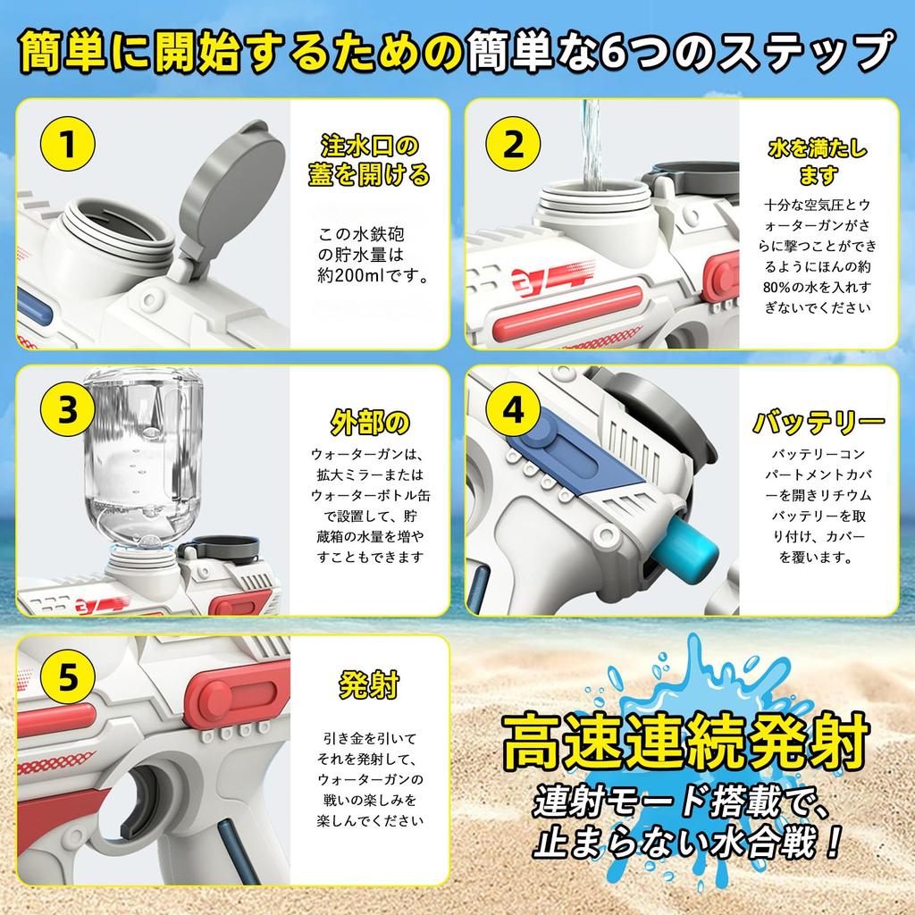 YONGDING Electric Water Gun, 350ml Large Capacity Dunk, Super Powerful Distance, Rapid Fire, USB Charging, Perfect for Summer Beach, Beach, Water Gun