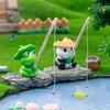 Fishing Frog Panda Figurines Ornament Creative Cartoon Animal Figure Doll Fish Tanks Aquarium Hangable Decor Desktop Decoration