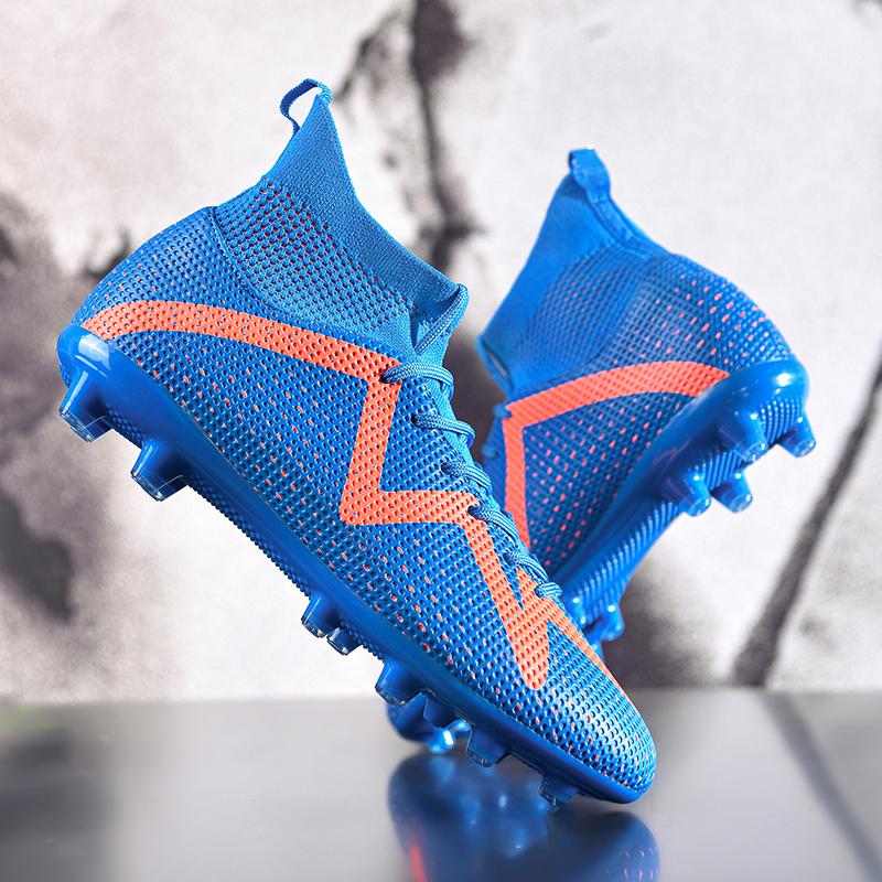 Men Football Boots Long Spikes High Ankle Soccer Shoes AG/TF Kids Outdoor Grass Cleats Soccer Boots Training Sport Football Shoes