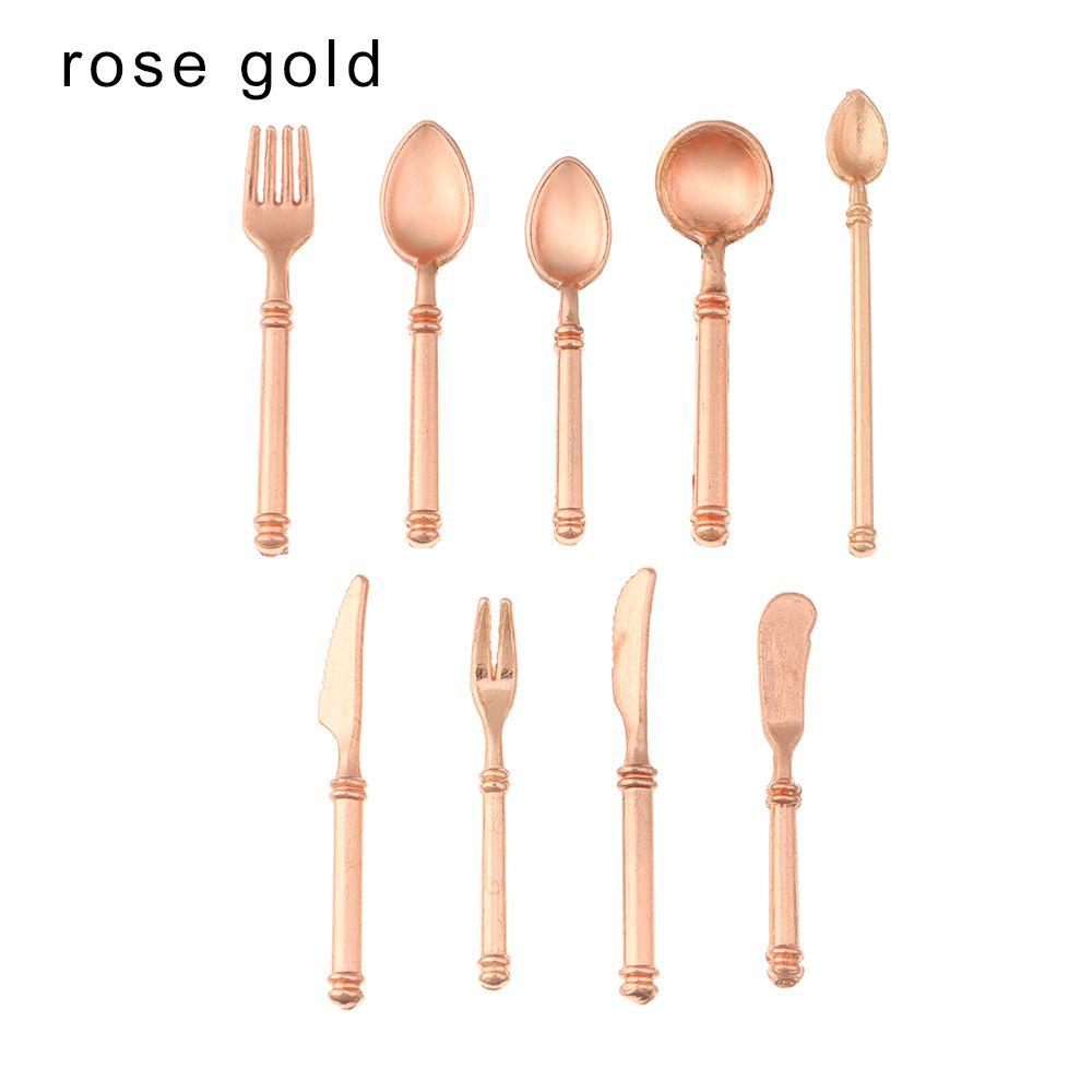 

1:6/1:12 масштаб миниатюрная кухонная утварь кукольные аксессуары вилка нож ложка имитация мини-столовых приборов розового золота
