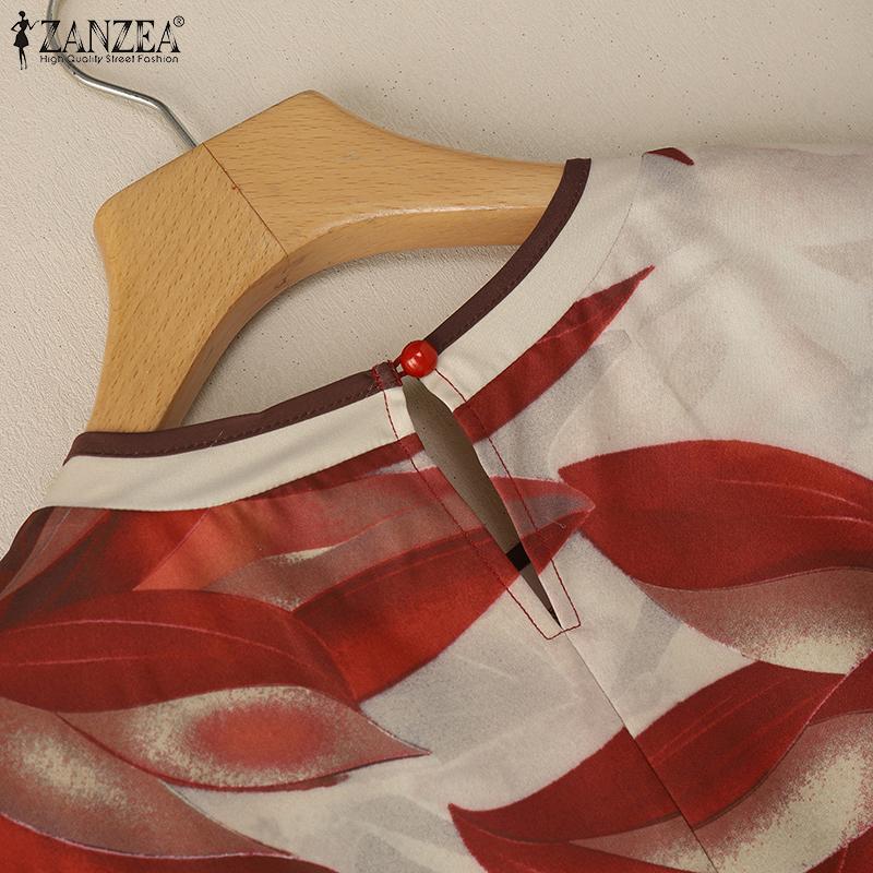 ZANZEA Damen Lässig Rundhals Locker Sommer Kurzarm Print Bluse