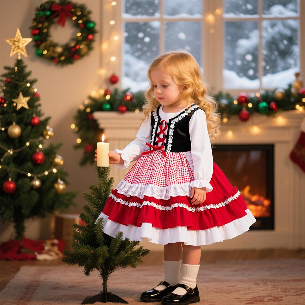 Red & Green Sequin Christmas Dress: Santa Claus Snowflake Costume, Girls' Mesh Princess Dress