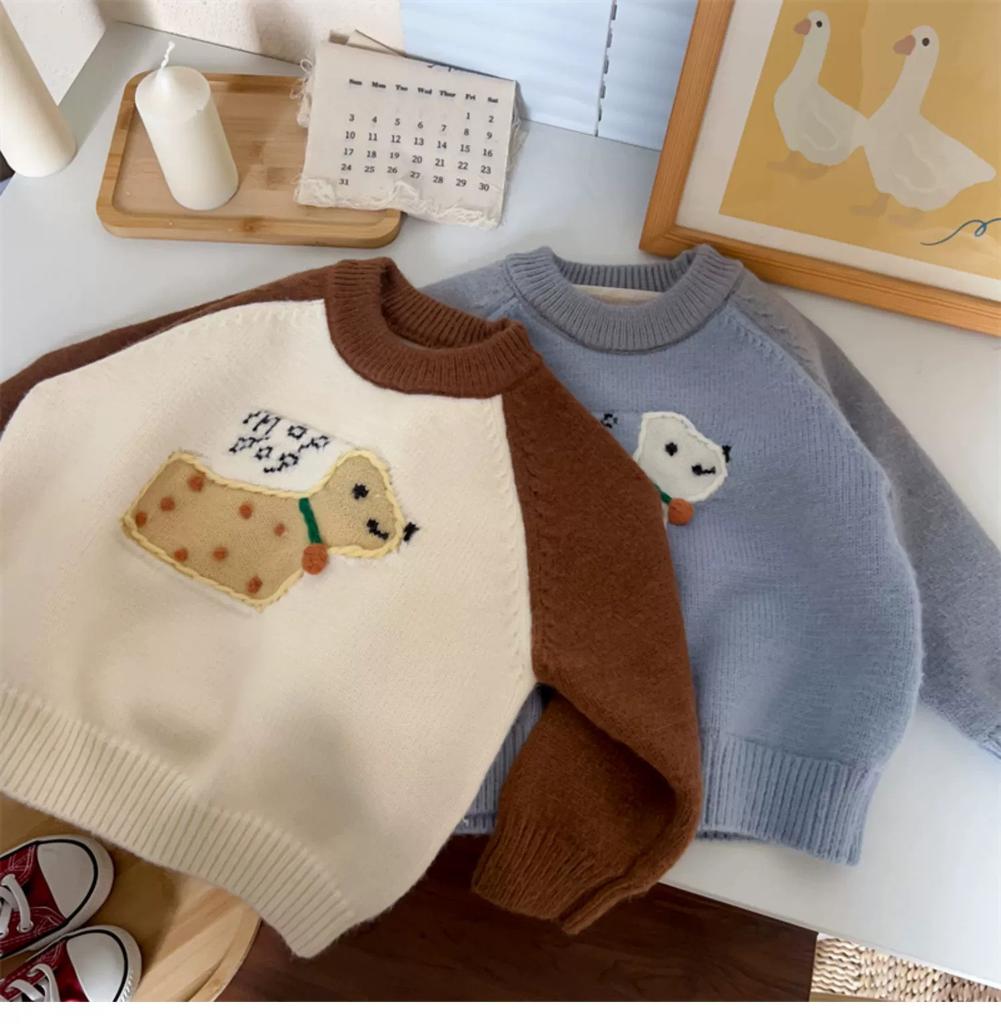 Boys Winter Thick Warm Cartoon Knit Sweater Stylish Pullover for Toddlers and Kids