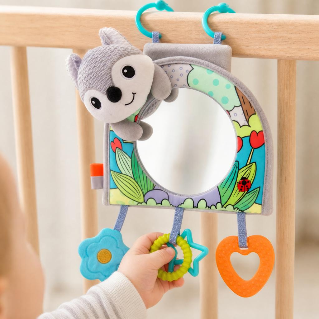 Baby Car Mirror Toy with Hanging Strap - Infant Car Mirror Toy for Self- and