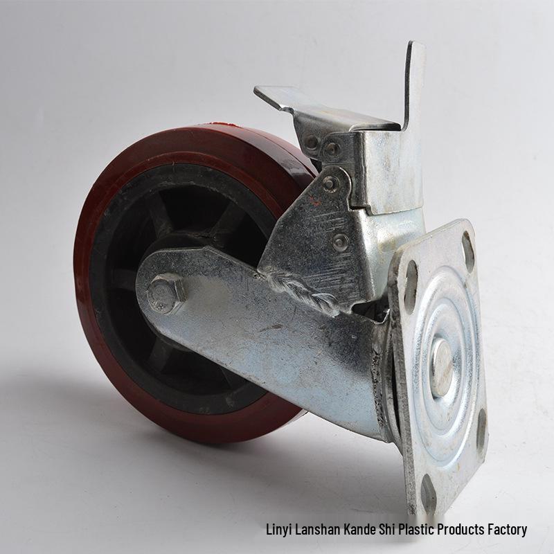 Red Poly Swivel Brake Industrial Caster with Flat Plate