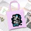 Korean Style Printed Canvas Tote Bag for Women Men Large Capacity Commuter Shoulder Handbag Fashionable Daily Outing Purse KTB
