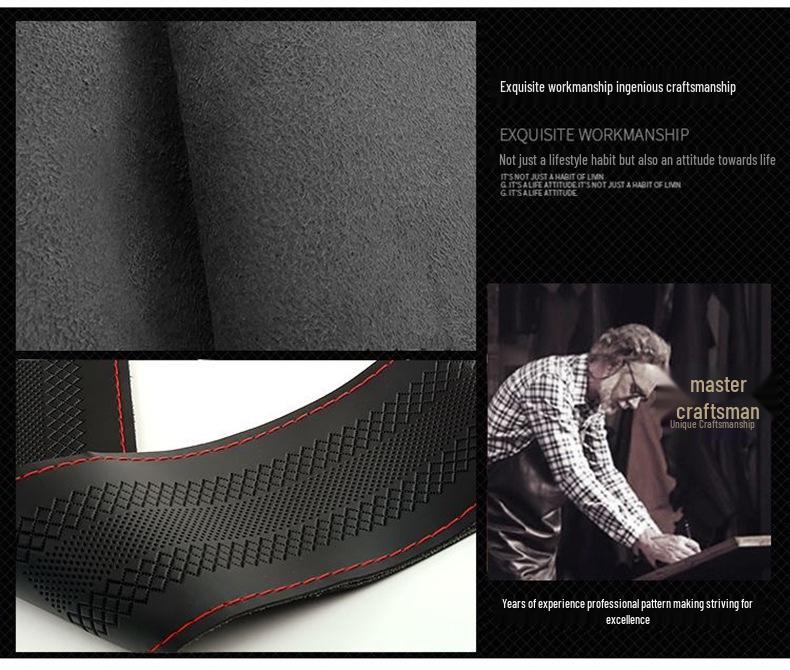 Ręcznie szyty pokrowiec na kierownicę z prawdziwej skóry bydlęcej, antypoślizgowy, oddychający, uniwersalny pasujący na każdą porę roku.