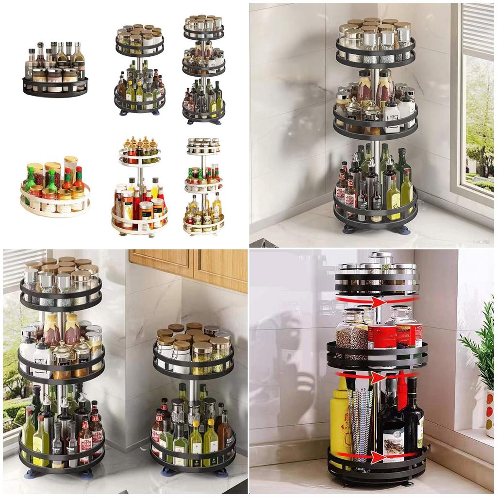 360 Degree Rotating Kitchen Countertop Organizers Adjustable Tiered Shelf For Bathroom Cosmetics Durable Metal With Non Slip Base