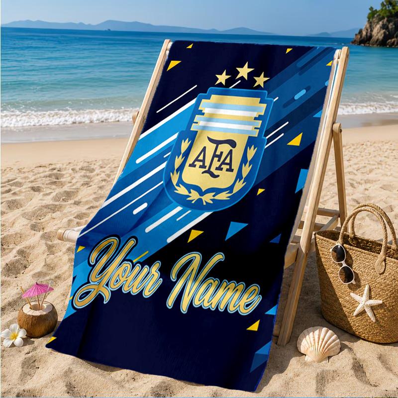 Custom Name Argentina Football Crest Personalized Microfiber Beach Towel, Quick-Dry, Ideal for Summer Travel, Beach Essential, Swimming