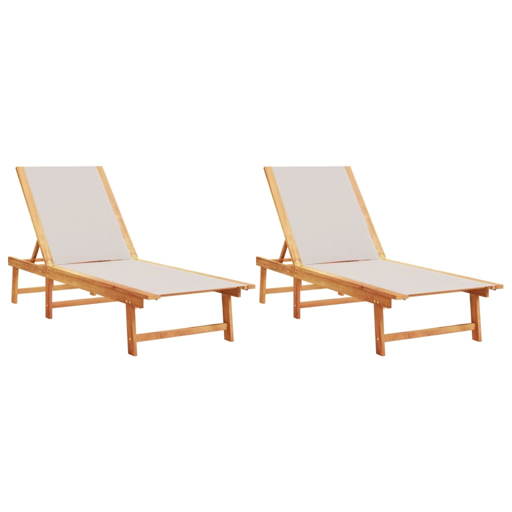 2 Piece Sun Lounger Set Grey Solid Acacia Wood and Textilene