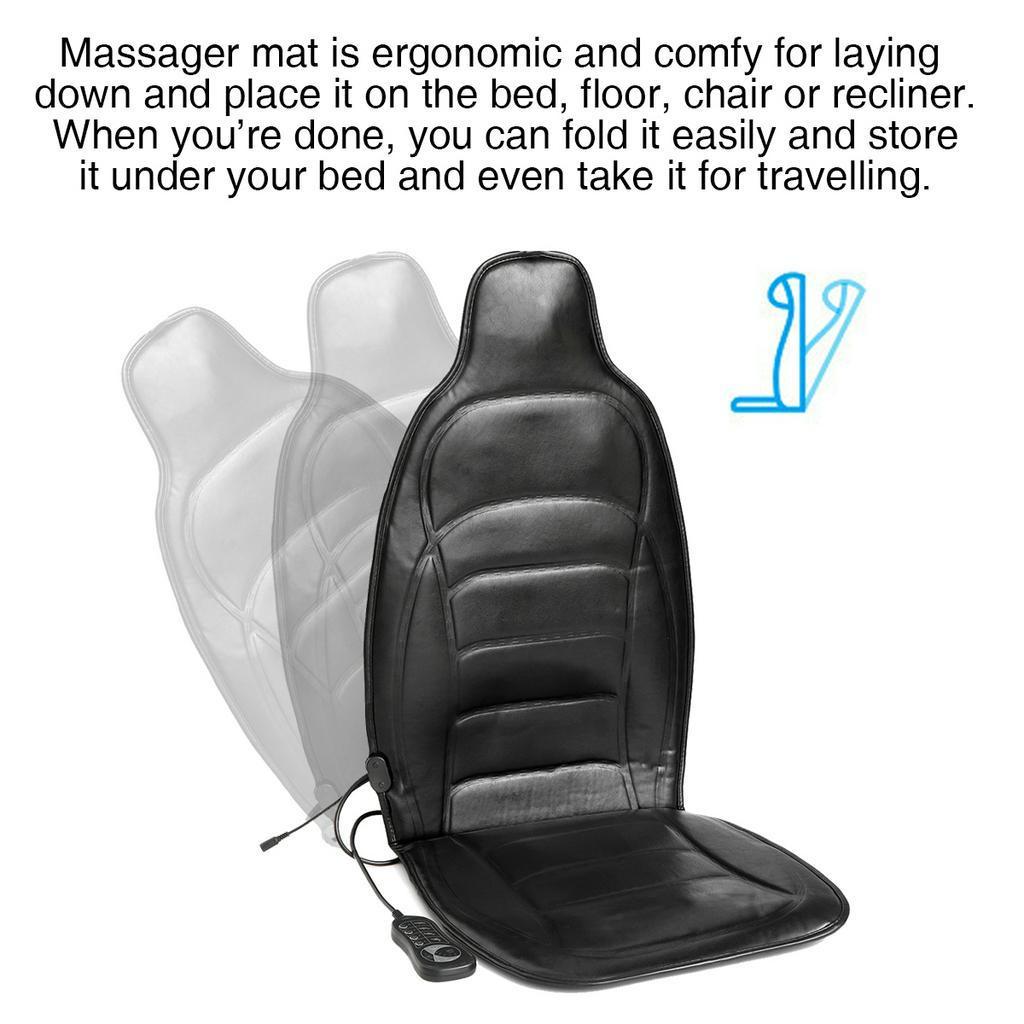 Cojín de Masaje Vibratorio con Calefacción Eléctrica Hogar Asiento de Coche Masajeador Vibratorio Almohadilla Calefactora Infrarroja Alfombrilla Vibratoria para Espalda Dolor DC 12V