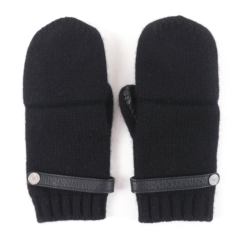 Pristine HERMES Baltimore Mittens Serie Metal Knit Gloves black cashmere S Used
