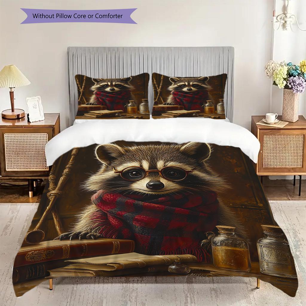 Magic Raccoon Pattern Bedding Quilt Set Quilt Cover Pillowcase Home Decoration Birthday Gift (1 * duvet cover + 2 * pillowcase, without core)
