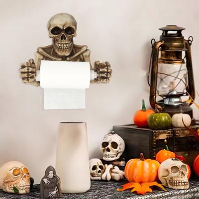 Creative Skull Toilet Paper Holder Wall Mount Paper Rack Simple Installation Halloween Skull Tissue Dispenser Bathroom Decoration