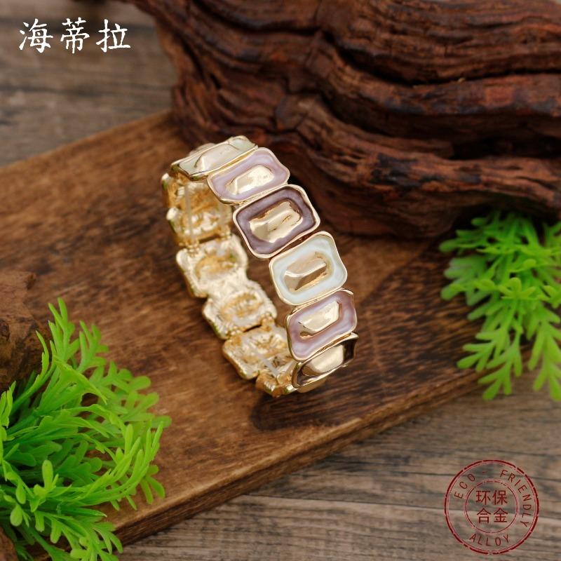 New enamel color square geometric elastic bracelet women's fashion simple color quadrilateral bracelet