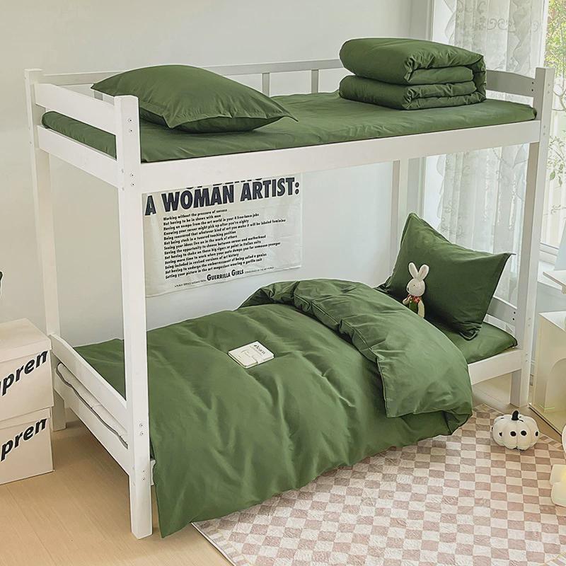 

Student Dormitory Three-Piece Set College Student Upper Lower Berth Bed Sheets Quilt Cover Four-Piece Set Full Bedding Quilt Bedding Single quilt cover 150*200cm Army Green-JG