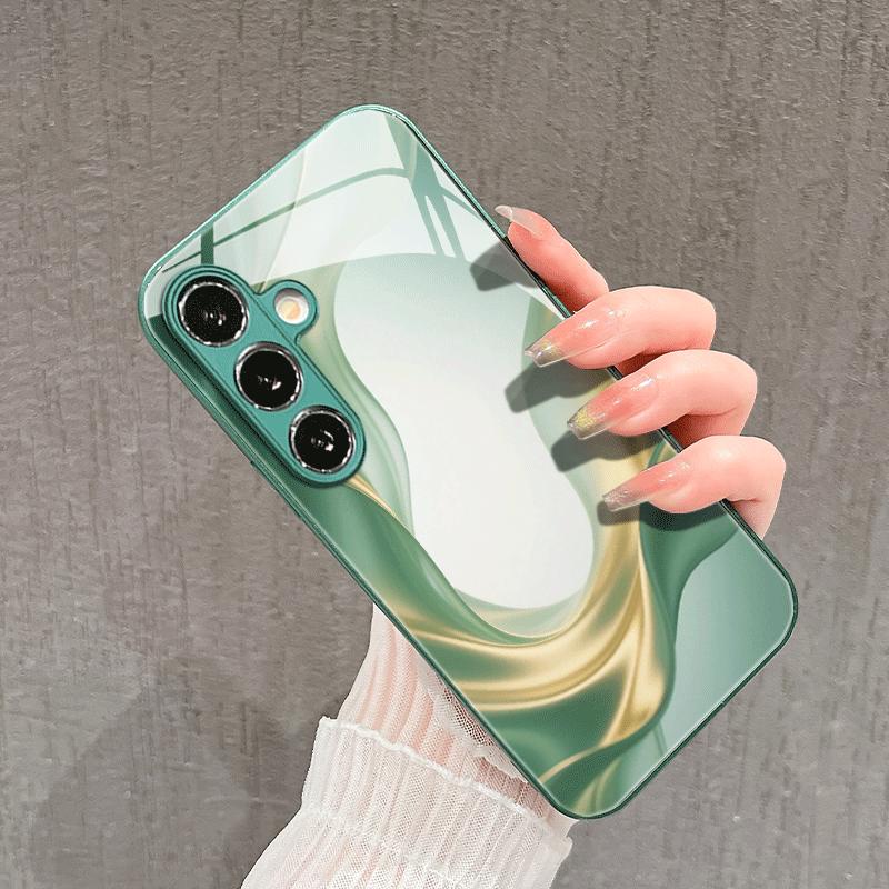 Minimalist Green Textured Pattern Glass Phone Case Suitable for Galaxy S26 S25 S24 S23 Ultra S22 Ultra S20 Ultra 56 A72 A73