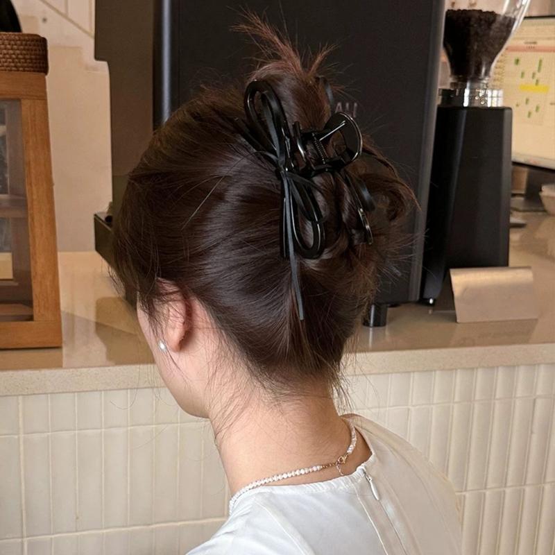 Lightweight Ergonomic Hair Claw Clip With Ribbon Bows Practical Acrylic Hairpin Hair Ornament For Office School Styling