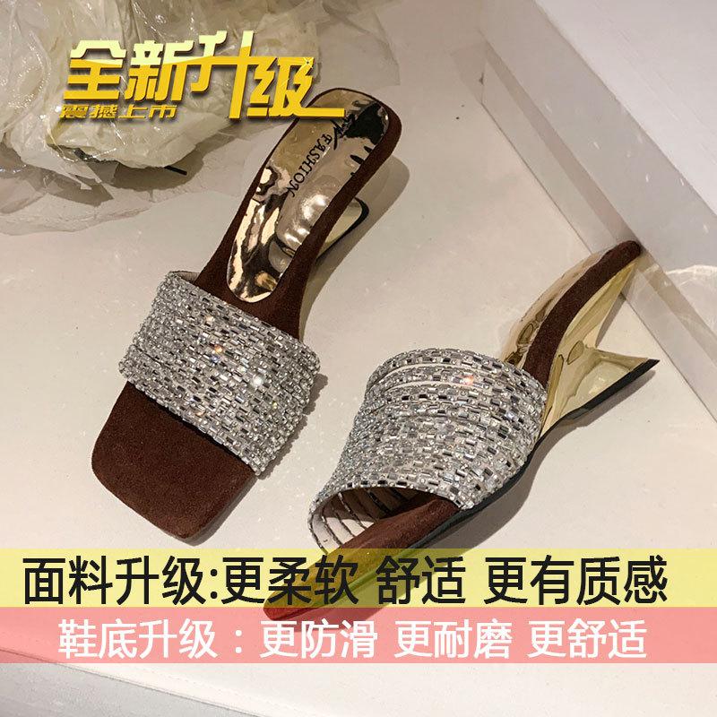 

Rhinestone temperament with skirt high heels cool slippers women s summer wear 2025 new French beautiful one-word sandals 40