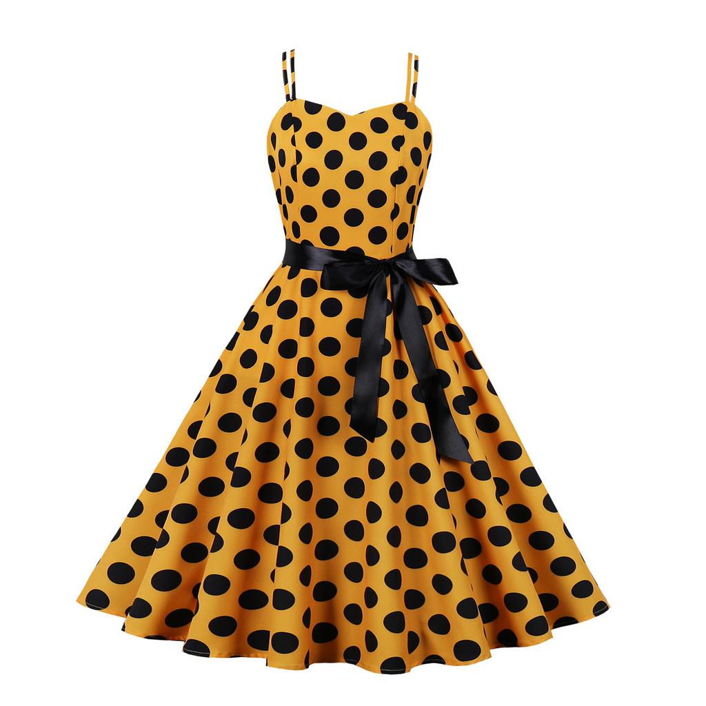 Vintage Polka Dot A Line Dress With 3d Pattern V Neck Sleeveless For Casual Wear