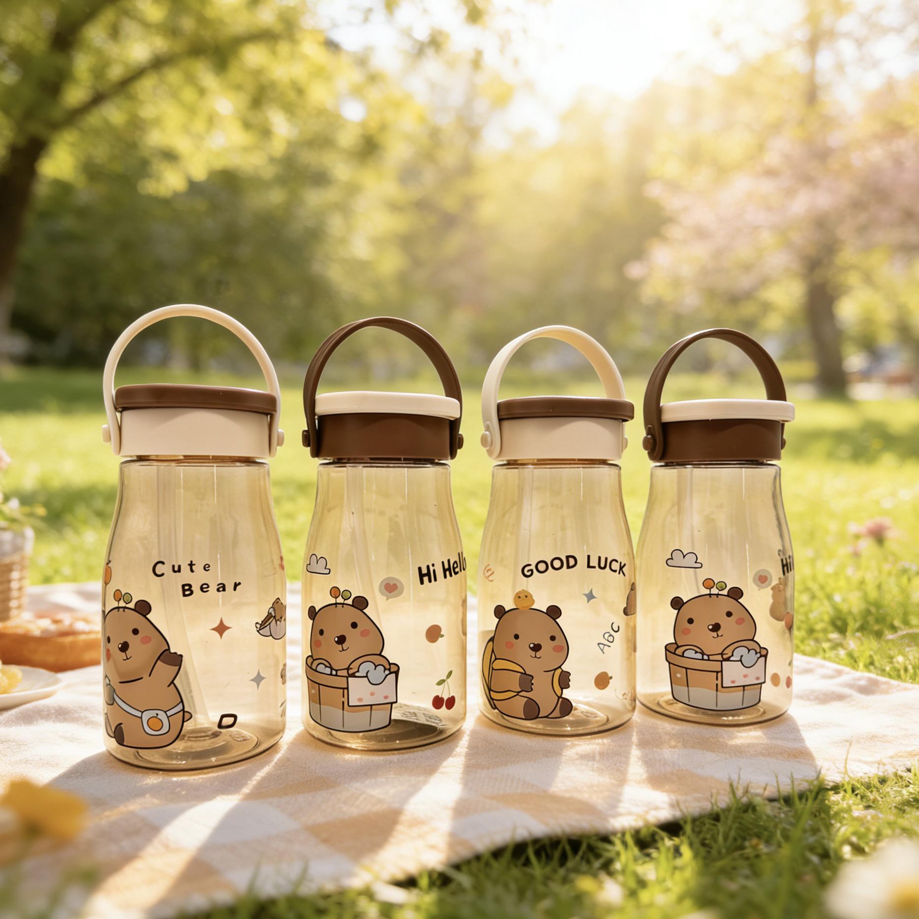 Pilala Double Drink Children s Cute Cartoon Portable Cup 650ml коричневый