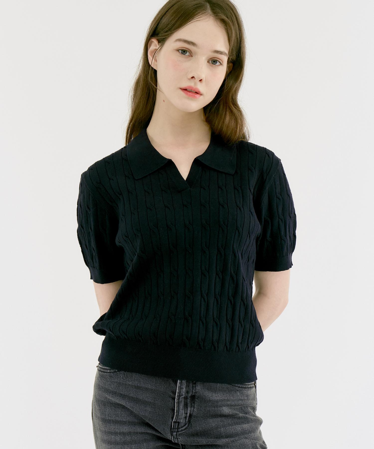 210 Edit Women S Cool Knit Cable Slit Neck [Dark Navy]_Zf2Sw573 77