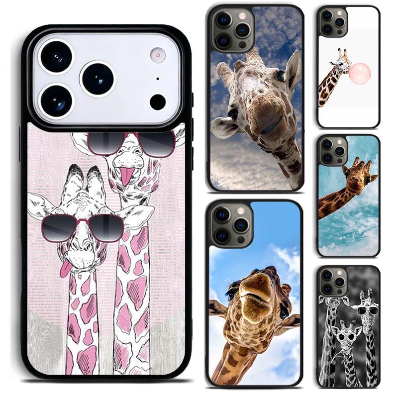 Animal Funy Grey Giraffes with Glasses Phone Case For iPhone 17 16 15 14 13 12 11 Pro Max Plus 17Air Soft Silicone Cover