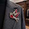 Retro Luxury Ruby Swallow Brooch: Diamond-Encrusted Bird Pin for Women