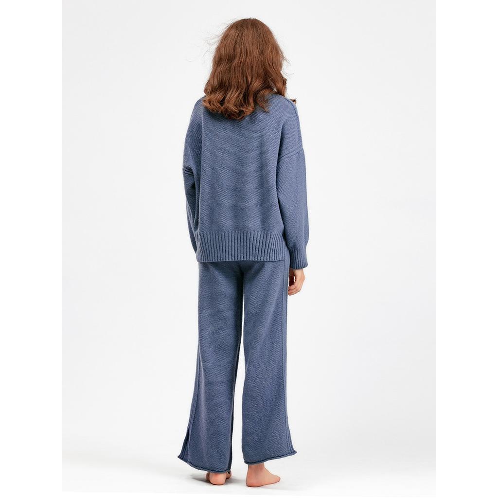 Autumn and Winter New Fashion Casual Knitted Set Pants Women's Edition Loose Sweater Wide Leg Pants Two Piece Set