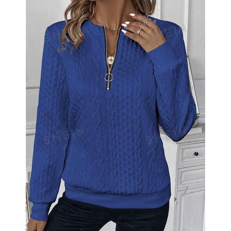 Neuer modischer Damen-Pullover mit V-Ausschnitt, Reißverschluss, einfarbig, strukturiert, langärmelig – ein lässiger Look für Damen abseits der Straße