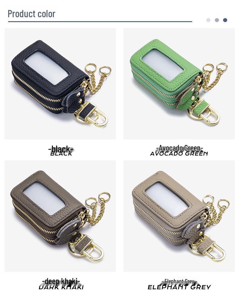 Unisex Genuine Leather Double Zipper Key Holder Waist Bag