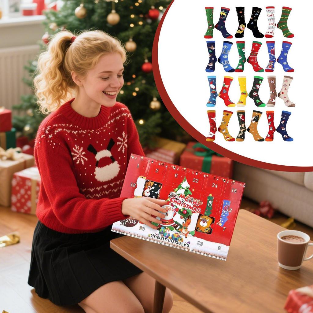 Christmas Advent Socks Calendar Soft Breathable Footwear 12-Pair Socks Countdown Calendar For Christmas For Family Gathering