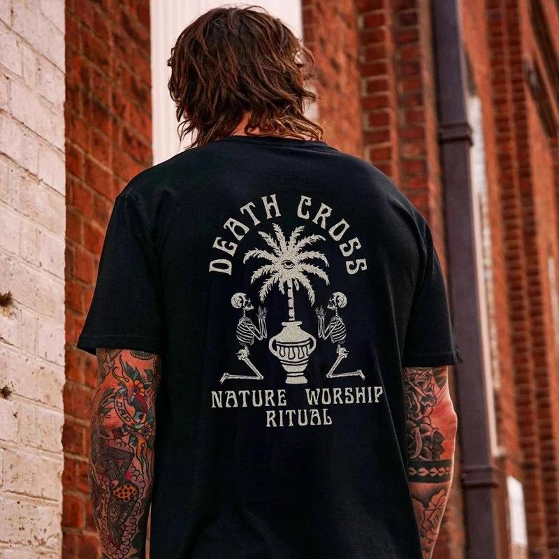 Funn Skull Drinking Beer Graphic Tshirt Men Dark Punk Skull Top Street Rock Hip-Hop Shirt Unisex XS-4XL Tee Roupas Masculinas