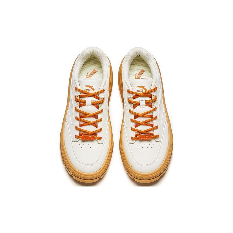 Anta Anti-Slip And Wear-Resistant Warm Low-Top Casual Shoes Women's White Brown Sneakers 122418086-4