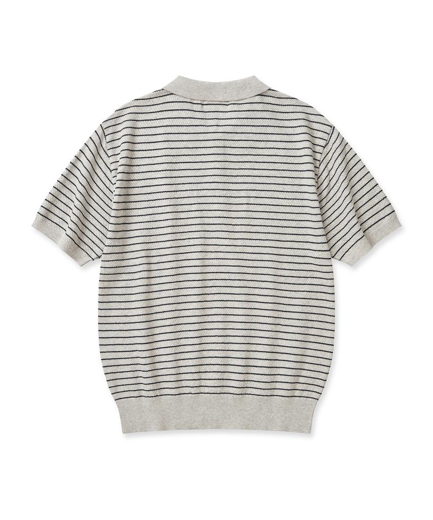 CUZNELLO Cool Cotton Striped Polo Short Sleeve Knit_Oatmeal