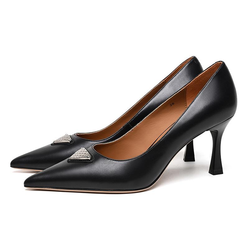 Celebrity Style Pointed Head Thin Heel Work Shoes Tire Cowhide Soft Sole High Heels Leather Fashion Shallow Mouth Versatile Women's Shoes