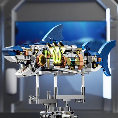 Mechanical Shark Building Set Shark Sea Life Building Blocks Set with Display Stand and Lights  Block Gift for Kids and Adults