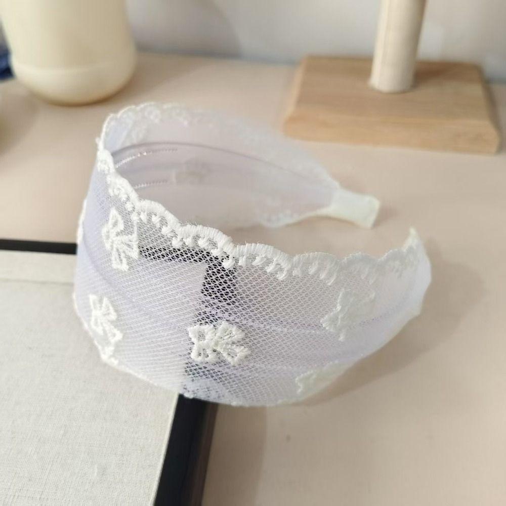 Haarband mit breiten Rändern, bestickter Spitze, Schleife, Netzhaarreif, elegantes Haarband mit Schleife, Geburtstagsgeschenk