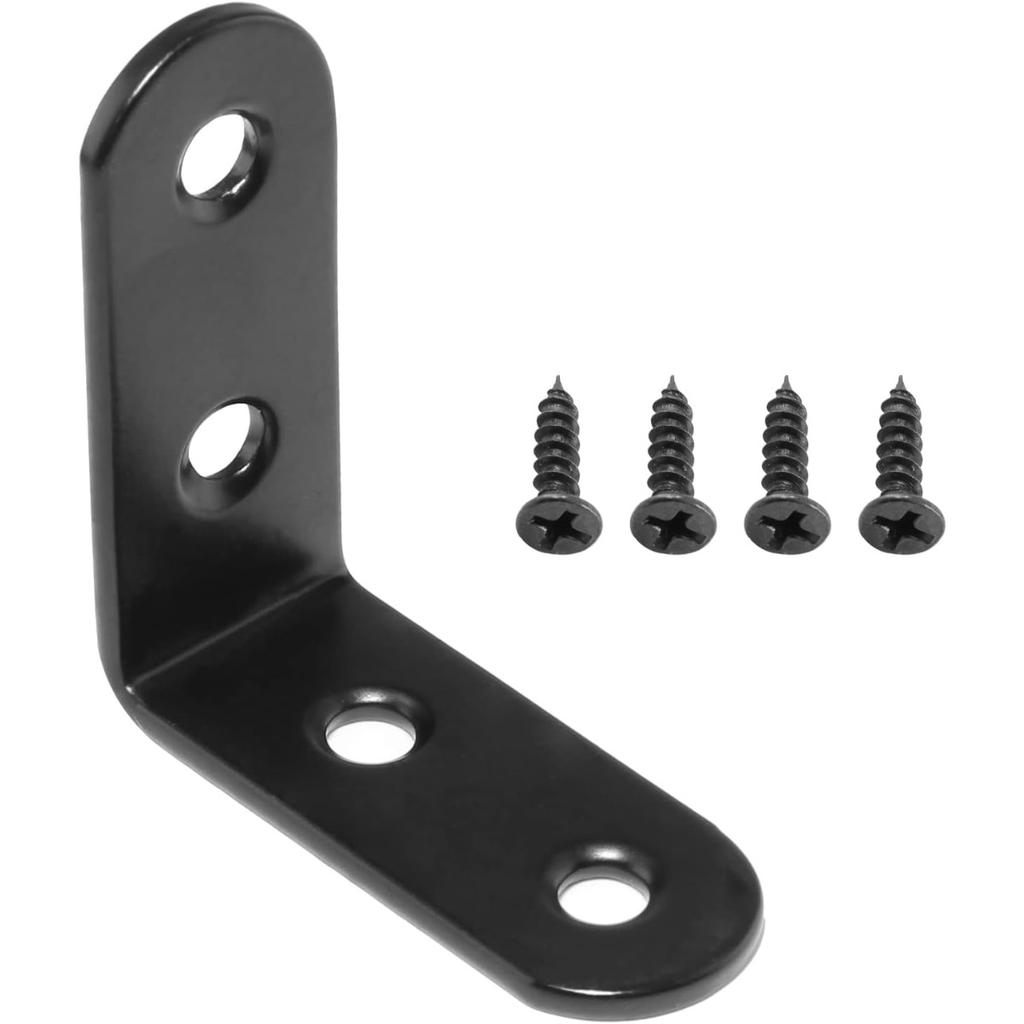 20Pcs Black L Bracket 1.5 Inch, 40mm Stainless Steel Right Angle Corner Brace with Screws for Wood Furniture Shelves