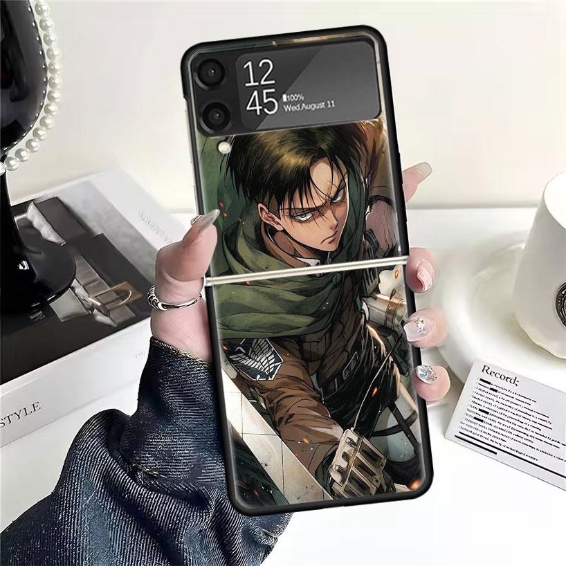 A-Attack on T-Titan Levi Cases For Samsung Galaxy Z Flip 4 5 6 7 3 Z Flip7 Flip6 Flip4 Flip5 Flip3 5G Hard Shockproof Fundas Cov