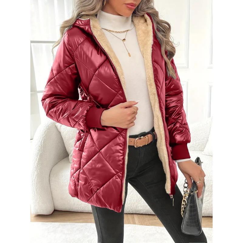 Winter coat long-sleeved hooded cotton clothes women's new rhombus cotton-padded clothes