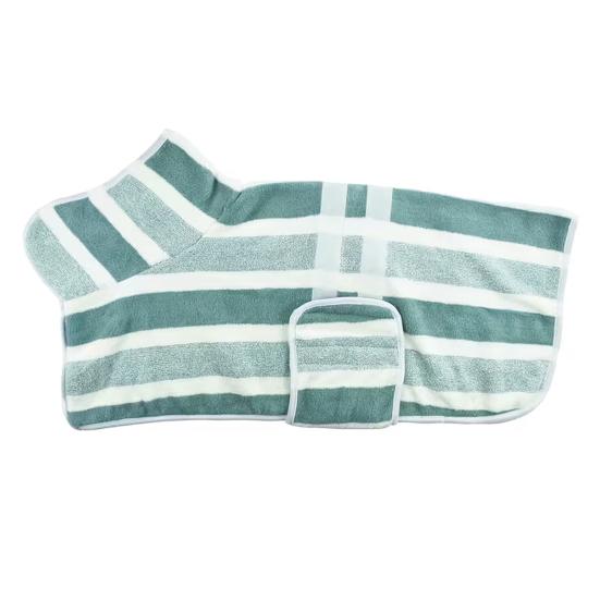 

Quick-Drying Dog Bathrobe Striped Dog Wrap Towel with Belly Band Super Absorbent Pet Grooming Towel Robe for Dogs After Bath Machine Washable XXS зелёный
