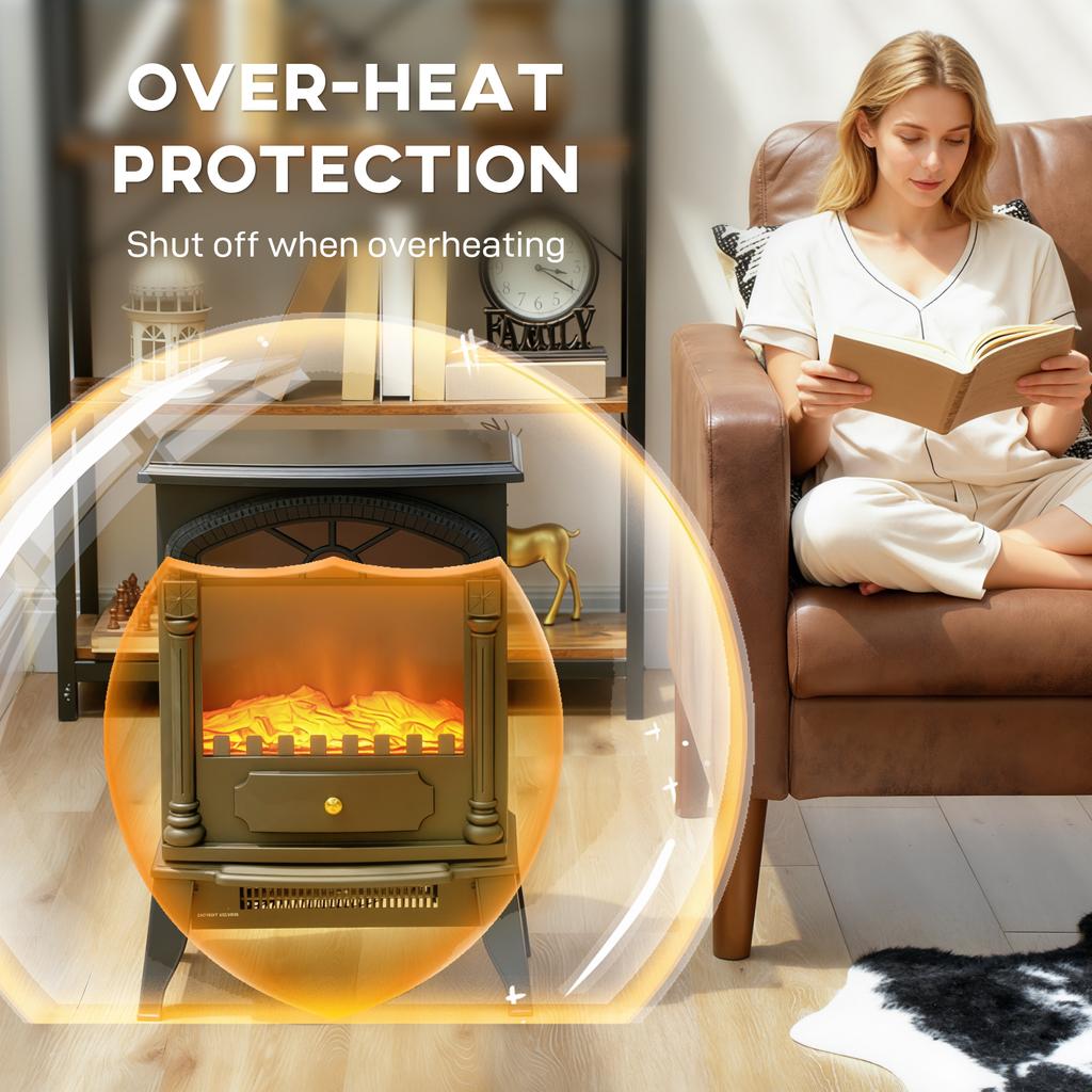 Electric Fireplace Stove Heater with 3D Flame Effect, 2000W/1000W, Freestanding Portable Fireplace with Adjustable Thermostat