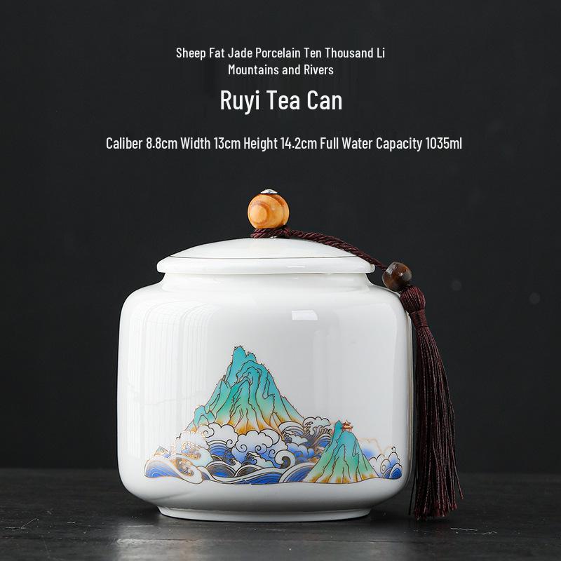 Ceramic Lard Jade Porcelain Tea Canister: Sealed, Moisture-Proof Storage Jar with Custom Logo.