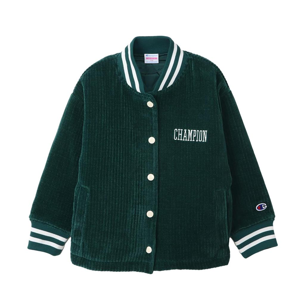 Champion Long Sleeve LooseFit Snap Jacket with Embroidered Graphic Deep Kids' Logo, Green, CK-A608
