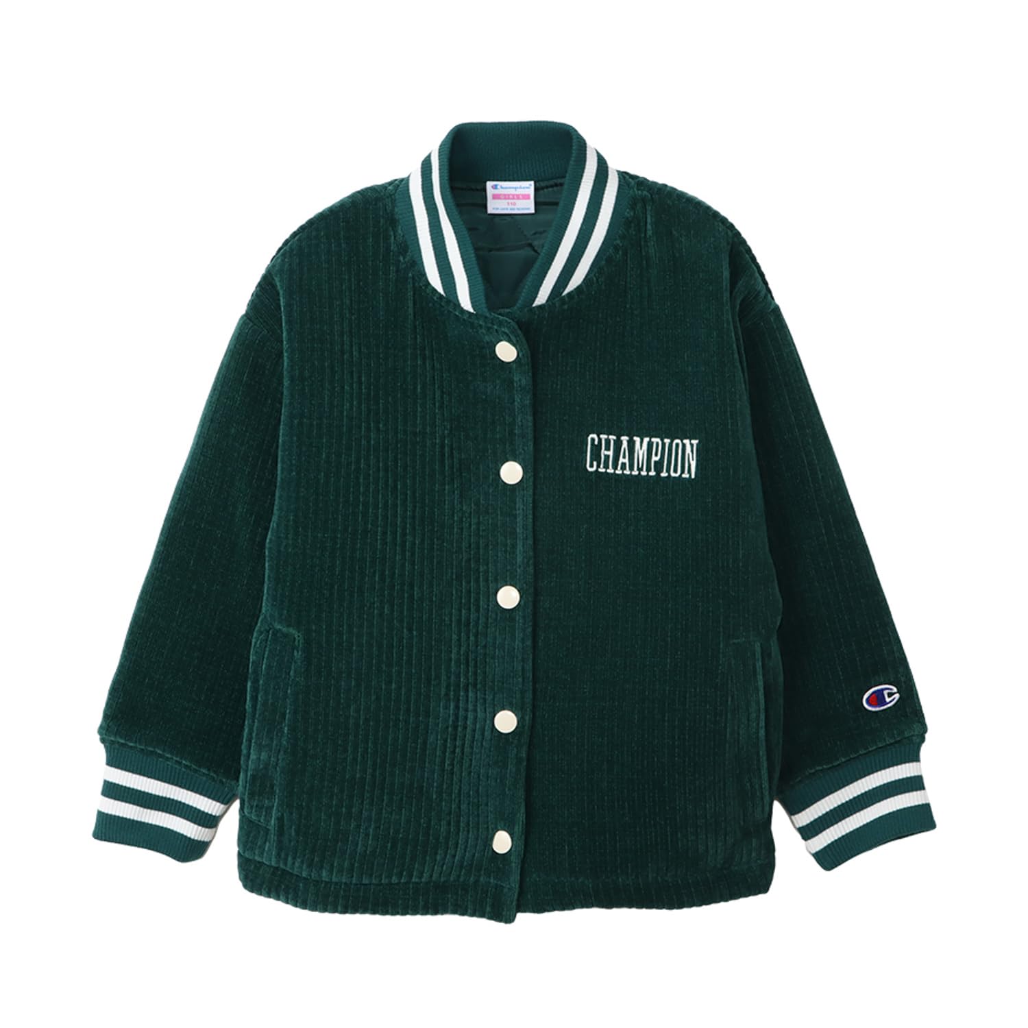 

Куртка Champion с длинным рукавом свободного кроя на кнопках с вышитой графикой и глубоким детским логотипом, зеленая, CK-A608