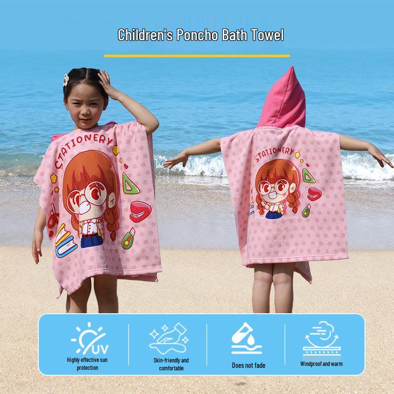 Limited Edition Cross-Border Children s Hooded Cartoon Bath Towel & Beach Cape 60x60cm (suggested height 0-120cm)