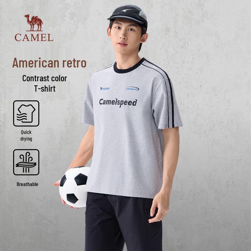 Camel American Retro Color Block Quick-Dry T-Shirt for Men & Women