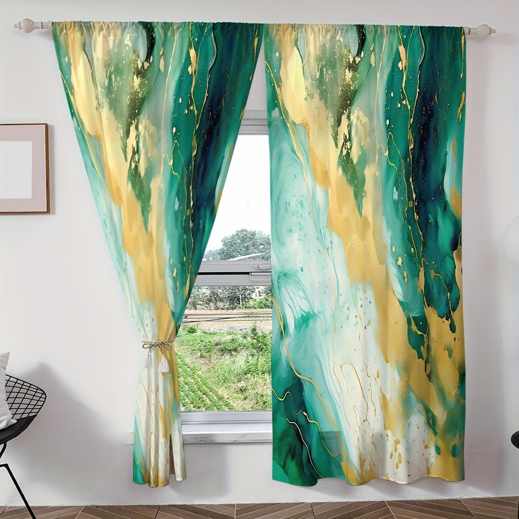 2-teiliges Set Elegante Marmoroptik Frau Digitaldruck Vorhänge Stangentasche für Wohnzimmer Schlafzimmer Fenster Klassische Heimdekoration